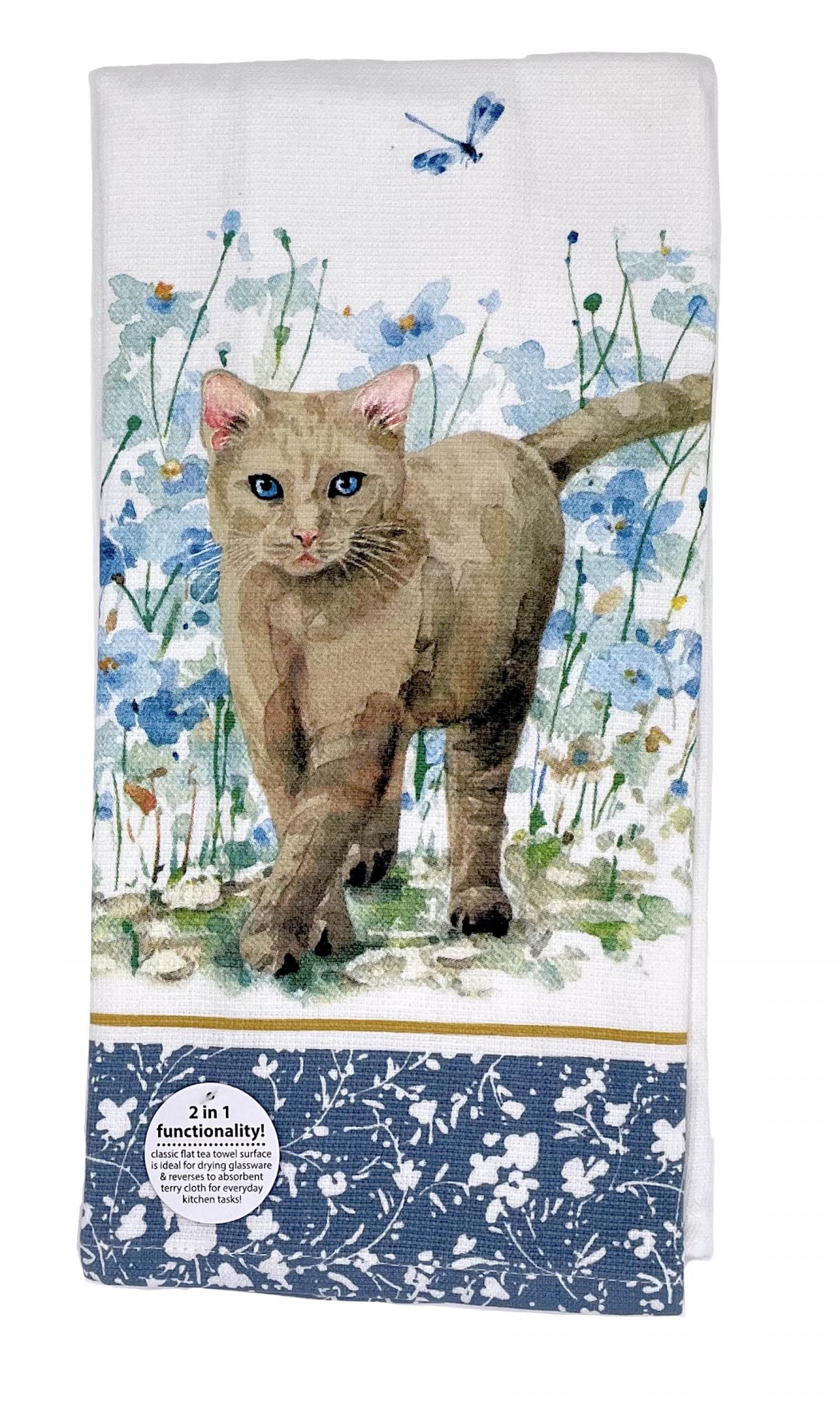 Bohemian Blue Cat Kitchen Towel