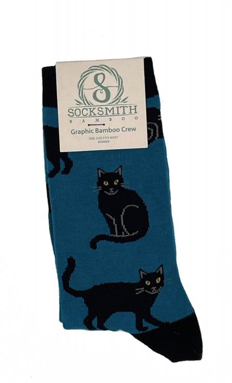 Bamboo Teal Cat Socks